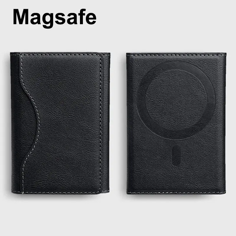 Men Magsafe Card Holder Unisex PU Leather Magnetic Cardholder Card Bag Wallet for Apple for IPhone 16 15 14 13 12 Pro Max Mini