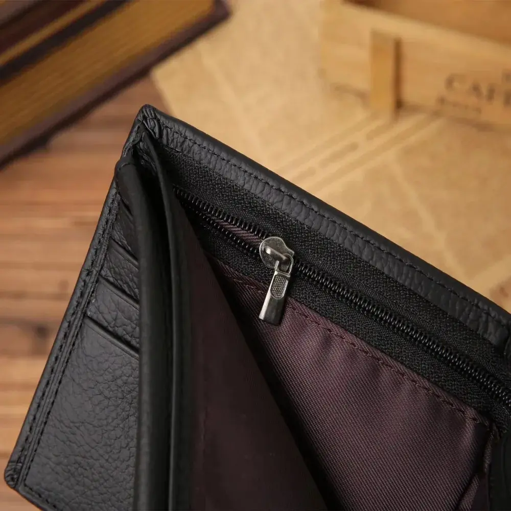 Genuine Leather Mens Wallet Premium Product Real Cowhide Wallets For Man Short Black Wallet Portefeuille Homme Short Purses
