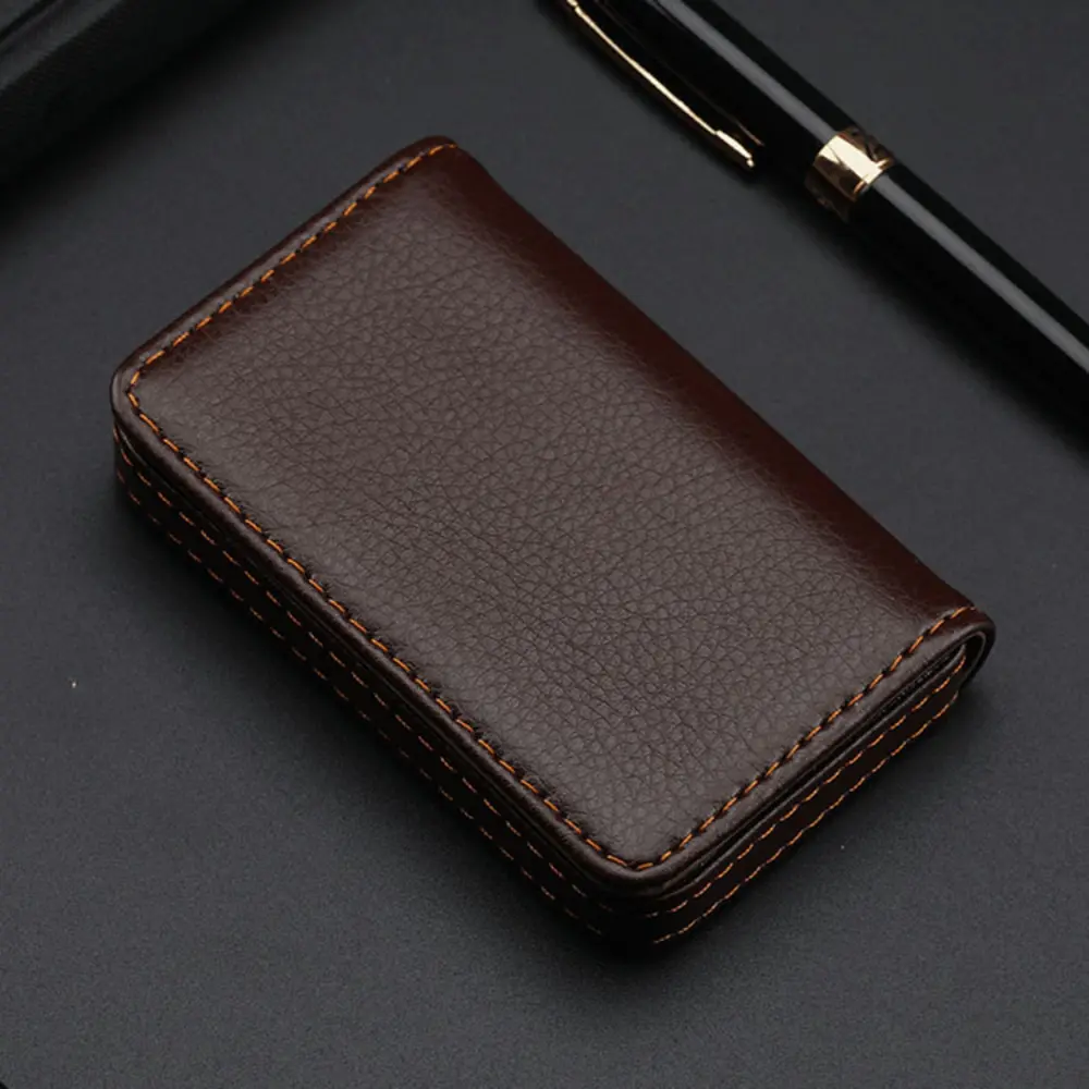 Sized Stitched PU Leather Credit Card Holder Visiting Business Card Case Wallet with Magnetic Shut for Men & Women