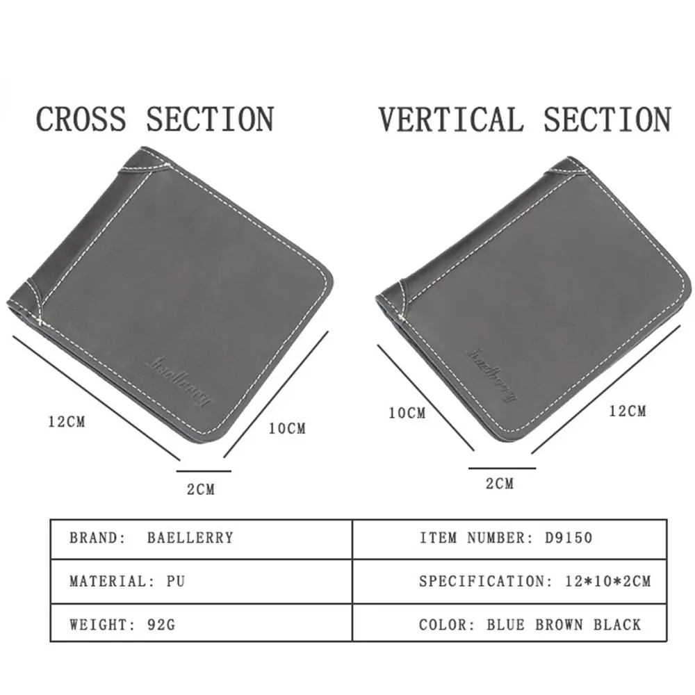 Baellerry Short Luxury Men Wallets High Quality PU Leather Vintage Name Engraving Male Wallet Brand Card Holder Small Men Purse