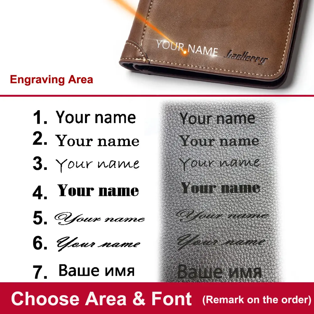 Baellerry Short Luxury Men Wallets High Quality PU Leather Vintage Name Engraving Male Wallet Brand Card Holder Small Men Purse
