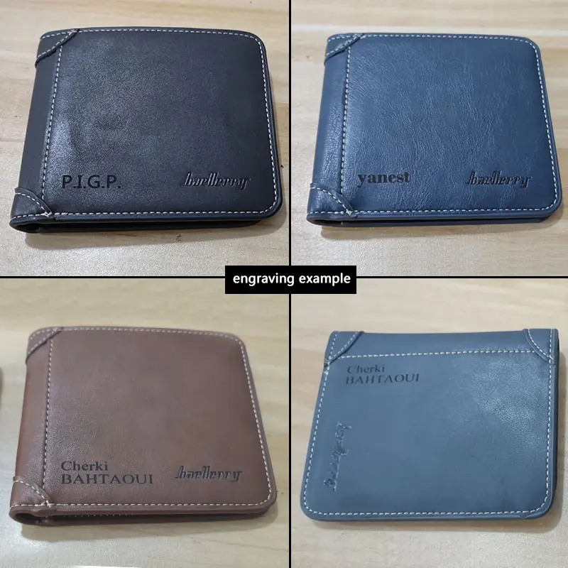 Baellerry Short Luxury Men Wallets High Quality PU Leather Vintage Name Engraving Male Wallet Brand Card Holder Small Men Purse