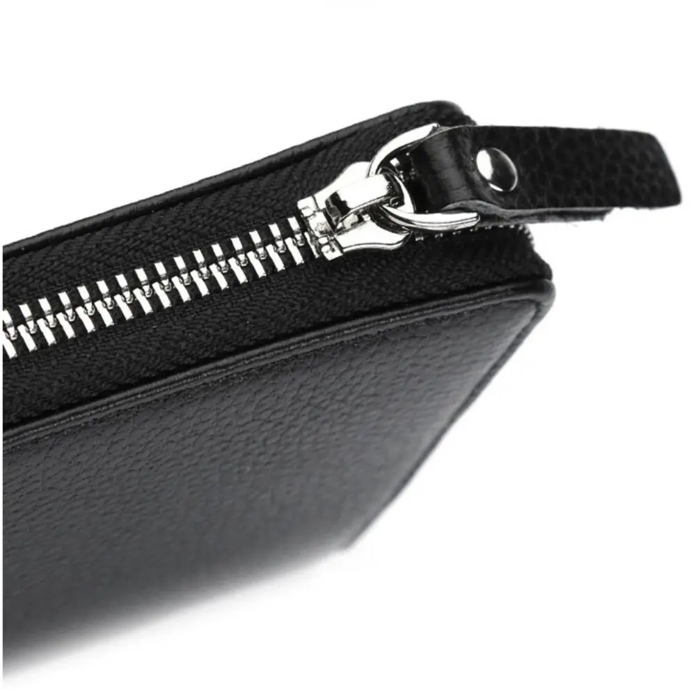 New PU Leather Men Long Wallet Large Capacity Zipper Phone Bag Solid Color Card Holder