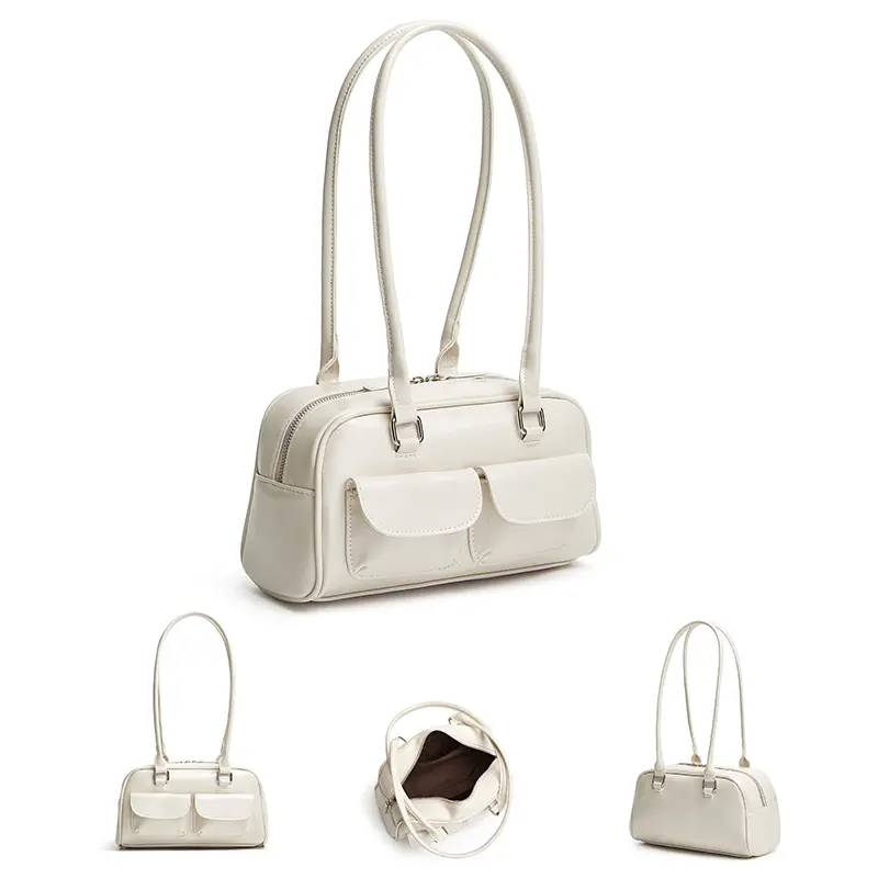 New women's bag fashion niche oil wax leather bowling bag multi-pocket armpit bag commuting handbag single shoulder bag