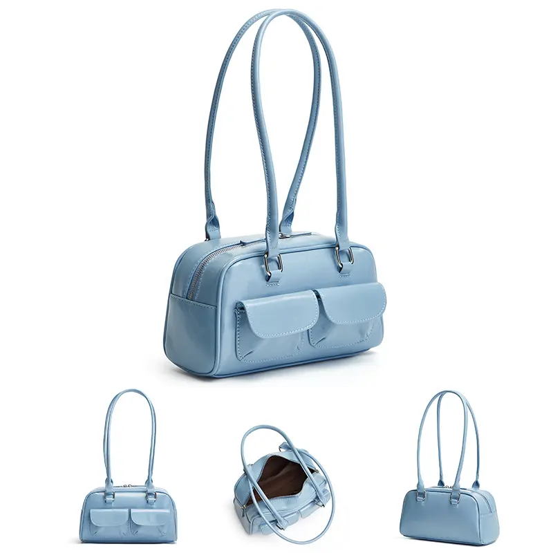 New women's bag fashion niche oil wax leather bowling bag multi-pocket armpit bag commuting handbag single shoulder bag
