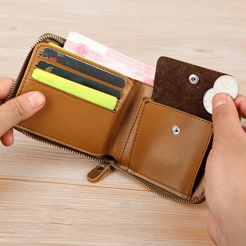 PU Leather Wallet for Men Luxury Men's Purse Male Zipper Card Holders with Coin Pocket Rfid Wallets Gifts for Man Money Bag
