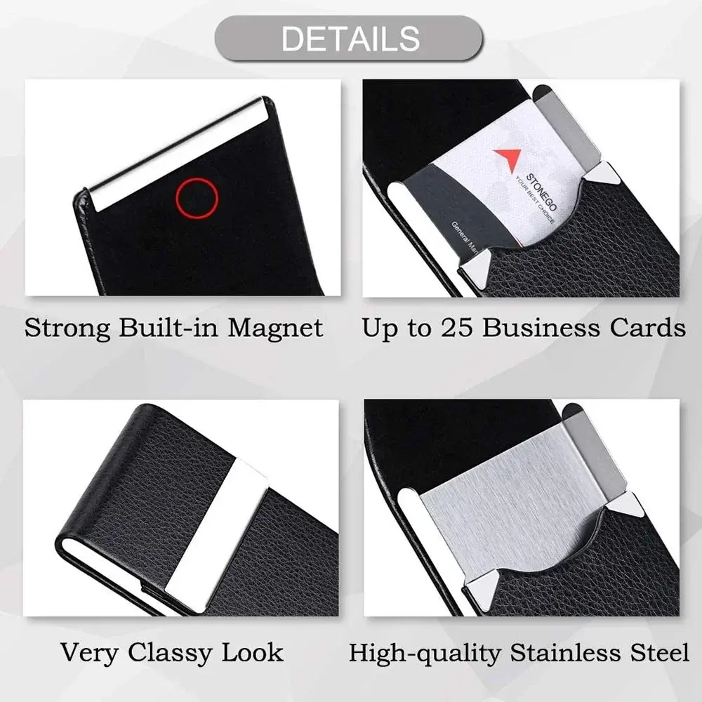 Slim PU Leather Business Card Holder Metal Pocket Case with Magnetic Closure for Men and Women Durable Lightweight Design