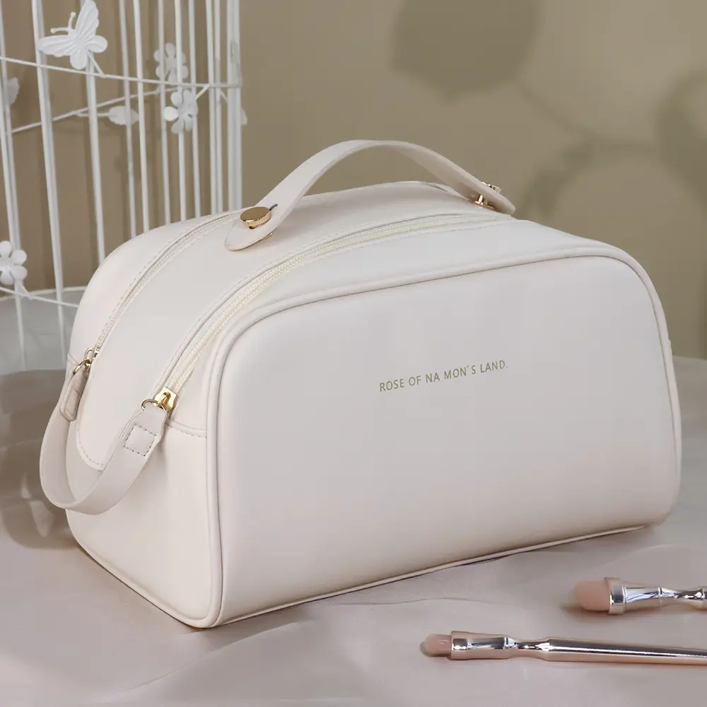 Women's Cosmetic Bag Double Zip Large Capacity Waterproof Pu Leather Portable Travel Toiletry Storage Bag For Beauty Makeup Bag