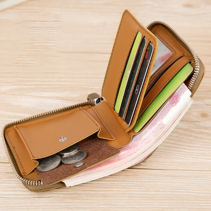 PU Leather Wallet for Men Luxury Men's Purse Male Zipper Card Holders with Coin Pocket Rfid Wallets Gifts for Man Money Bag