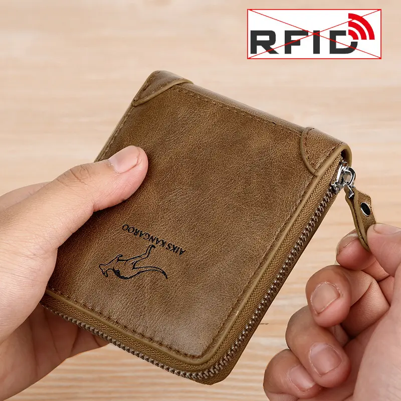 PU Leather Wallet for Men Luxury Men's Purse Male Zipper Card Holders with Coin Pocket Rfid Wallets Gifts for Man Money Bag