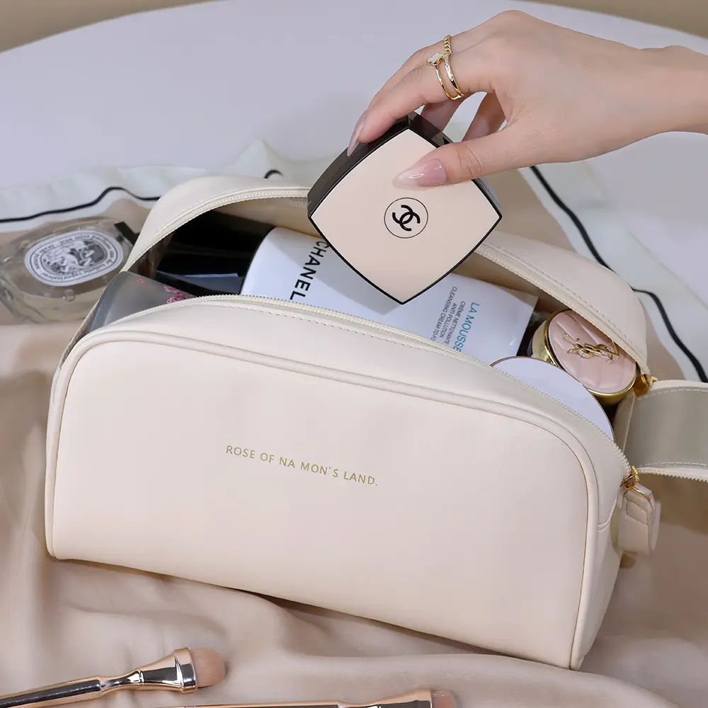Women's Cosmetic Bag Double Zip Large Capacity Waterproof Pu Leather Portable Travel Toiletry Storage Bag For Beauty Makeup Bag