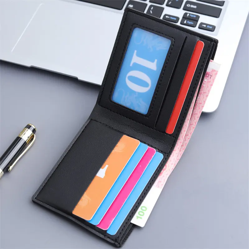 New Men Short PU Leather Wallet Simple Solid Color Thin Male Credit Card Holder Small Money Purses Business Foldable Wallet