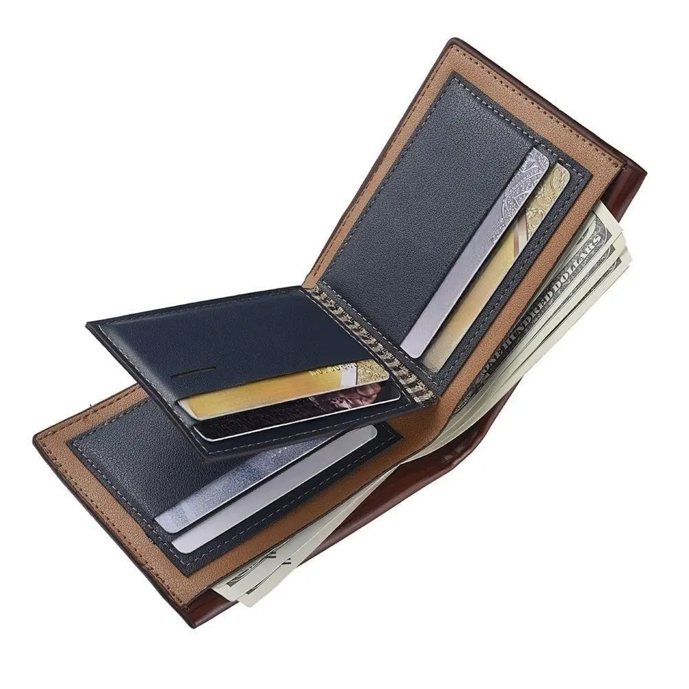 Fashion Geometry Stripe Embossing Leather Wallet Two-fold Leather Multiple Card Slots Card Holder Coin Purse