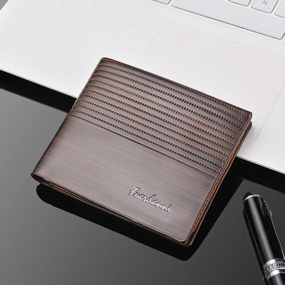 Fashion Geometry Stripe Embossing Leather Wallet Two-fold Leather Multiple Card Slots Card Holder Coin Purse