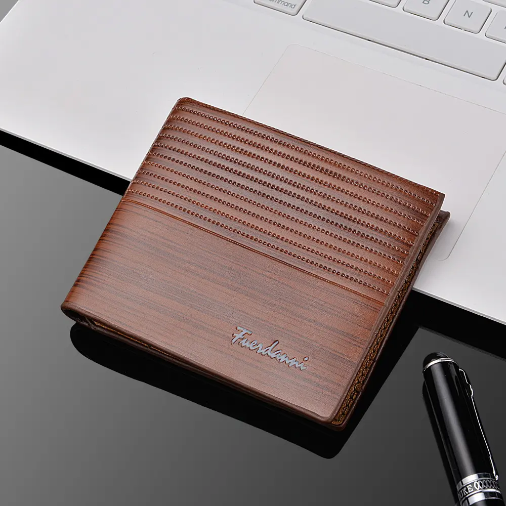Fashion Geometry Stripe Embossing Leather Wallet Two-fold Leather Multiple Card Slots Card Holder Coin Purse