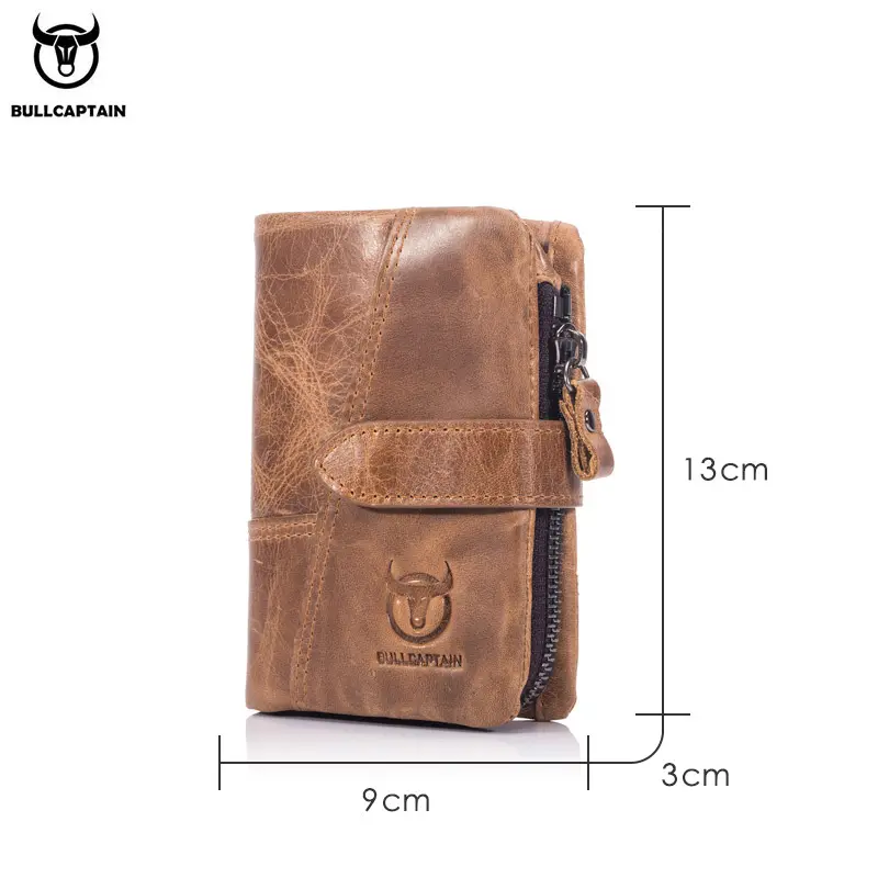 BULLCAPTAIN leather wallet men's fashion two-fold card holder wallet RFID blocking men wallet men coin purse yellow brown 01