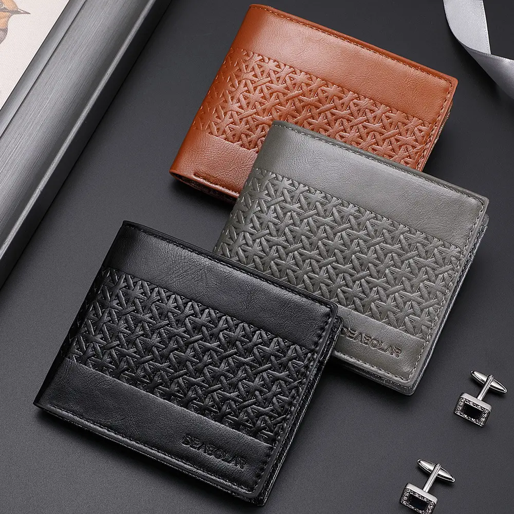 2023 Fashion Geometry Stripe Embossing Leather Wallet Two-fold Leather Multiple Card Slots Card Holder Coin Purse