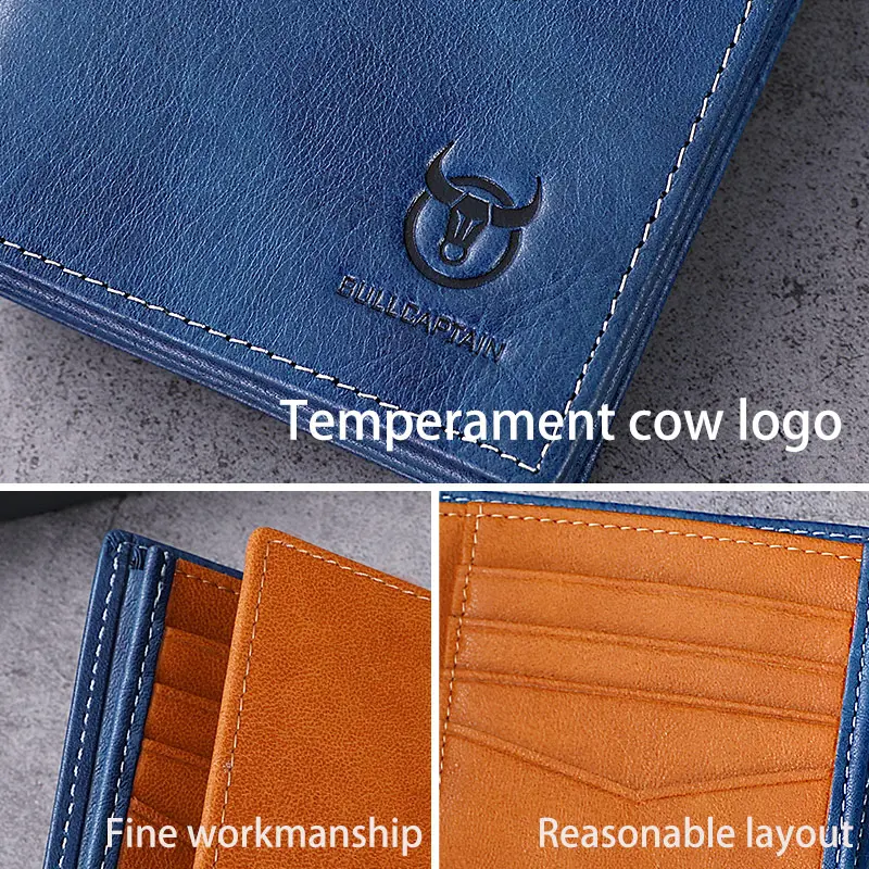 BULLCAPTAIN New 100% Leather Men's Wallet High Quality Product Leather Men's Wallet Multifunctional Card Slot Short Wallet QB017