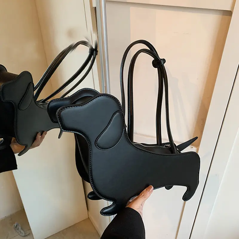 Novelty Cartoon Dog Shaped Armpit Purses Unique PU Leather Handbag Solid Designer Bag Funny Shoulder Bags Kawaii Girls Tote Bags