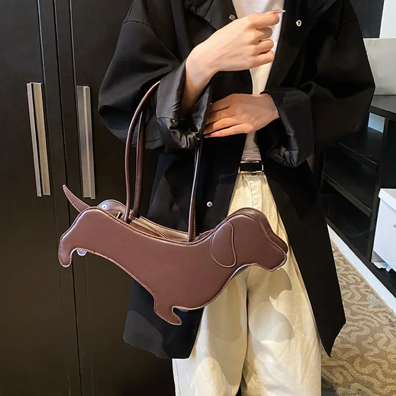 Novelty Cartoon Dog Shaped Armpit Purses Unique PU Leather Handbag Solid Designer Bag Funny Shoulder Bags Kawaii Girls Tote Bags