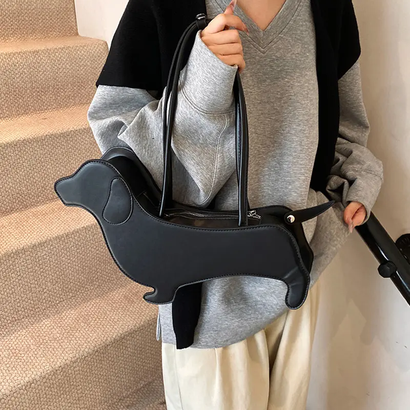 Novelty Cartoon Dog Shaped Armpit Purses Unique PU Leather Handbag Solid Designer Bag Funny Shoulder Bags Kawaii Girls Tote Bags
