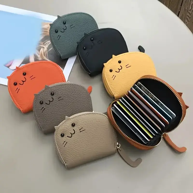 Cat-shaped Design Wallet Women's Multi-card Slots Holder Cute Fashion Faux Leather Coin Purse Creative ID Card Holder
