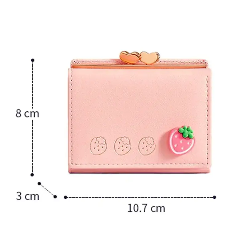 Cute Small Leather Pocket Wallet for Women Fruit Print Bifold Coin Purse Ladies Mini Short Purse Money Card Holders Clutch Bags