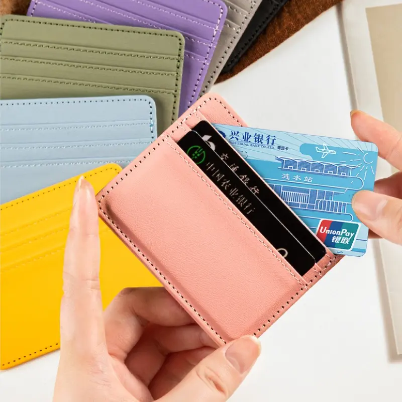 Mini Ultra-thin Leather Wallet 4 Slots Cardholder Slim Bank Credit Card Holder Men's Business Small ID Case for Women Purse