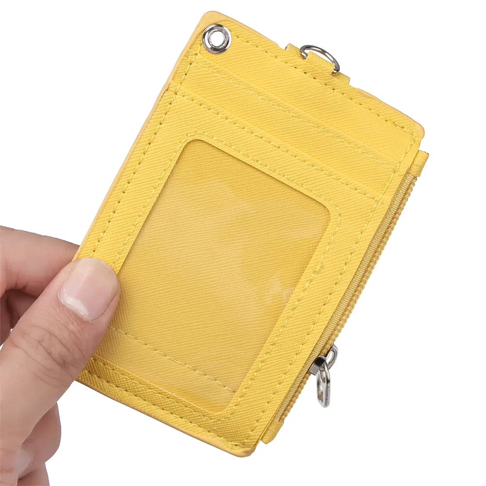 Fashion PU Leather Business ID Card Holder Credit Badge Holder Bus Cards Cover Coin Purse Wallet With Keychain