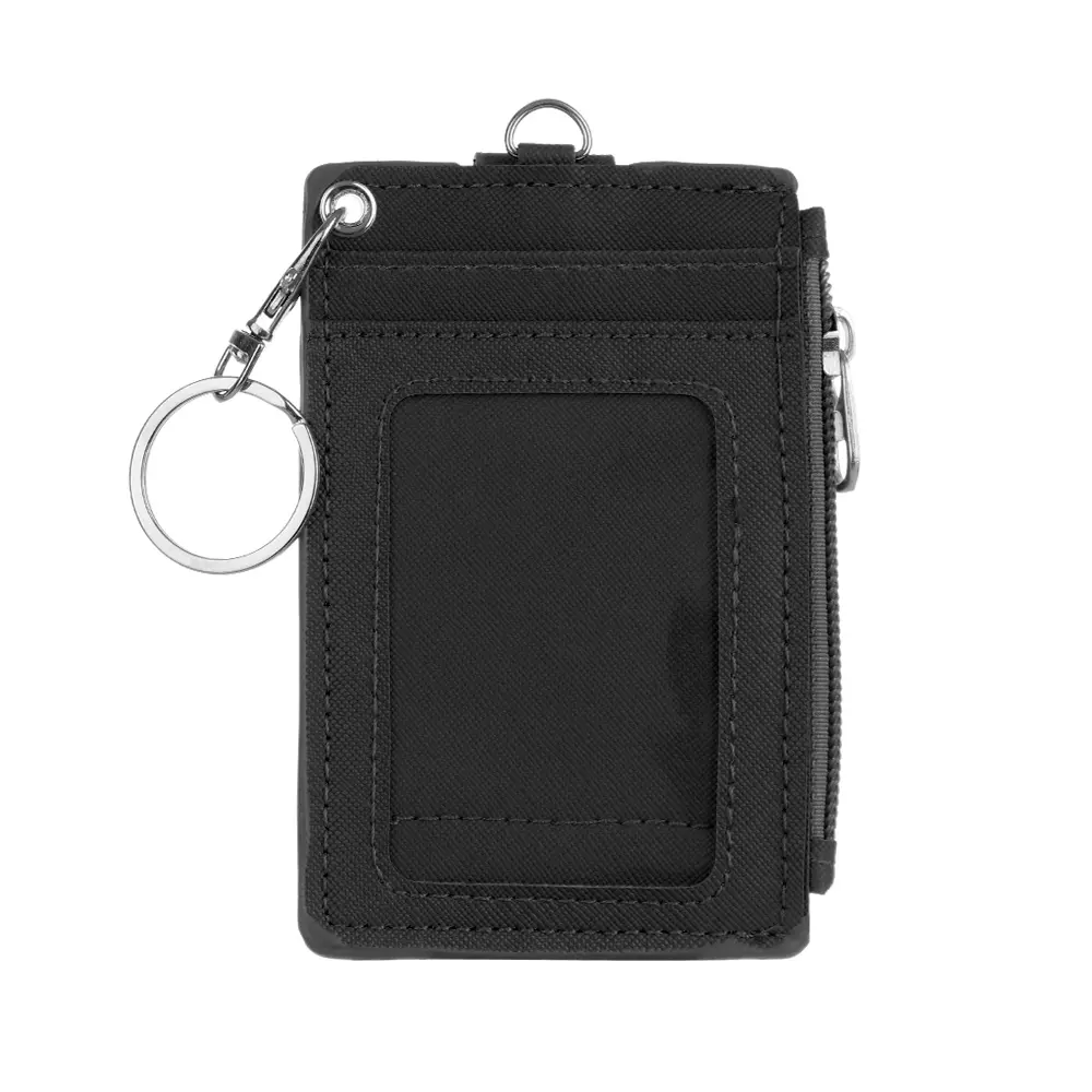 Fashion PU Leather Business ID Card Holder Credit Badge Holder Bus Cards Cover Coin Purse Wallet With Keychain