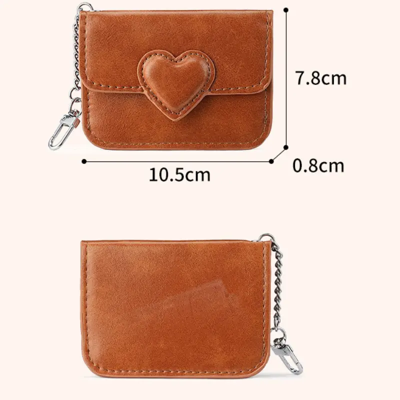 Women Lightweight PU Leather Card Holder Cute Heart Shaped Small Wallet Multi-card Anti-magnetic Card Travel Cash Coin Bag