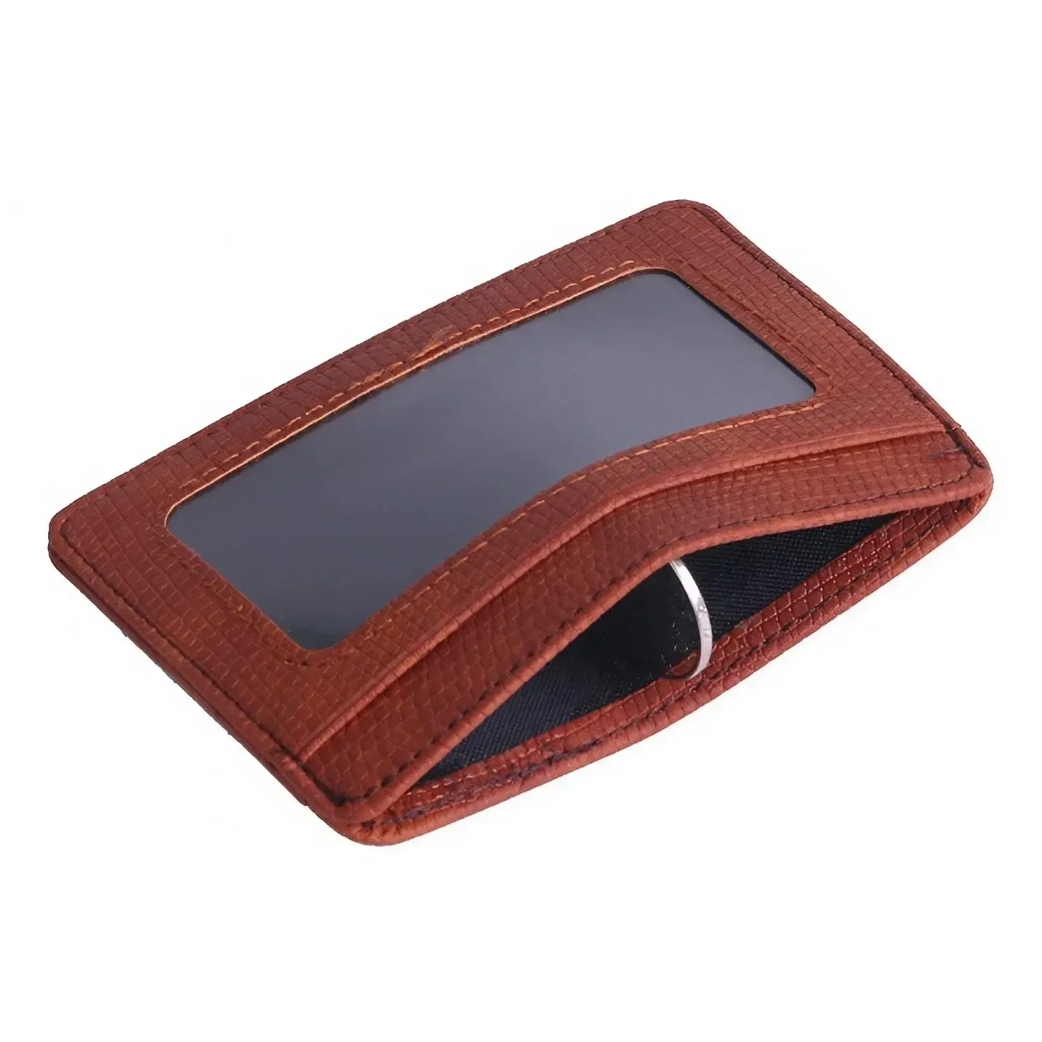 Mini Travel PU Leather Card Holder Wallet Lizard Pattern ID Window Case for Men Women Compact Wallet Organizer
