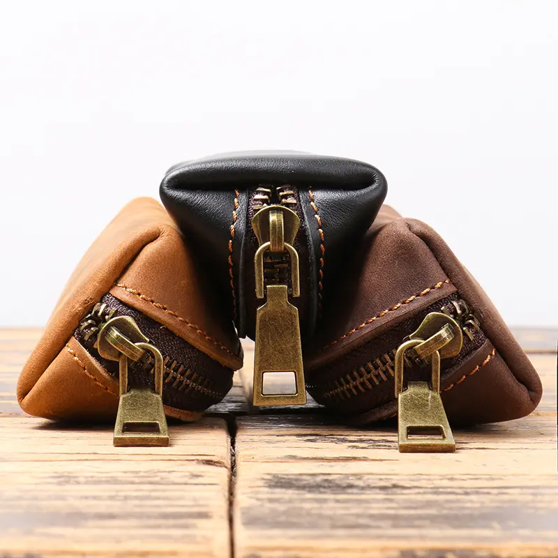 New Men's Genuine Leather Coin Purse Women's Crazy Horse Leather Key Bag Multifunctional Cowhide Hand Storage Bag