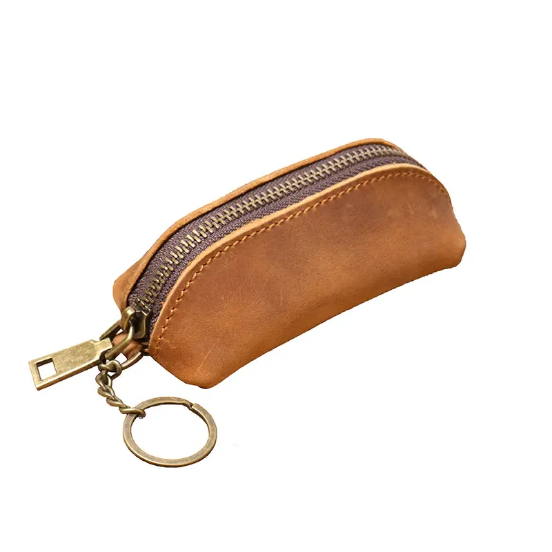 New Men's Genuine Leather Coin Purse Women's Crazy Horse Leather Key Bag Multifunctional Cowhide Hand Storage Bag