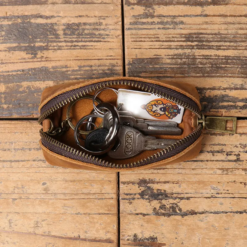 New Men's Genuine Leather Coin Purse Women's Crazy Horse Leather Key Bag Multifunctional Cowhide Hand Storage Bag