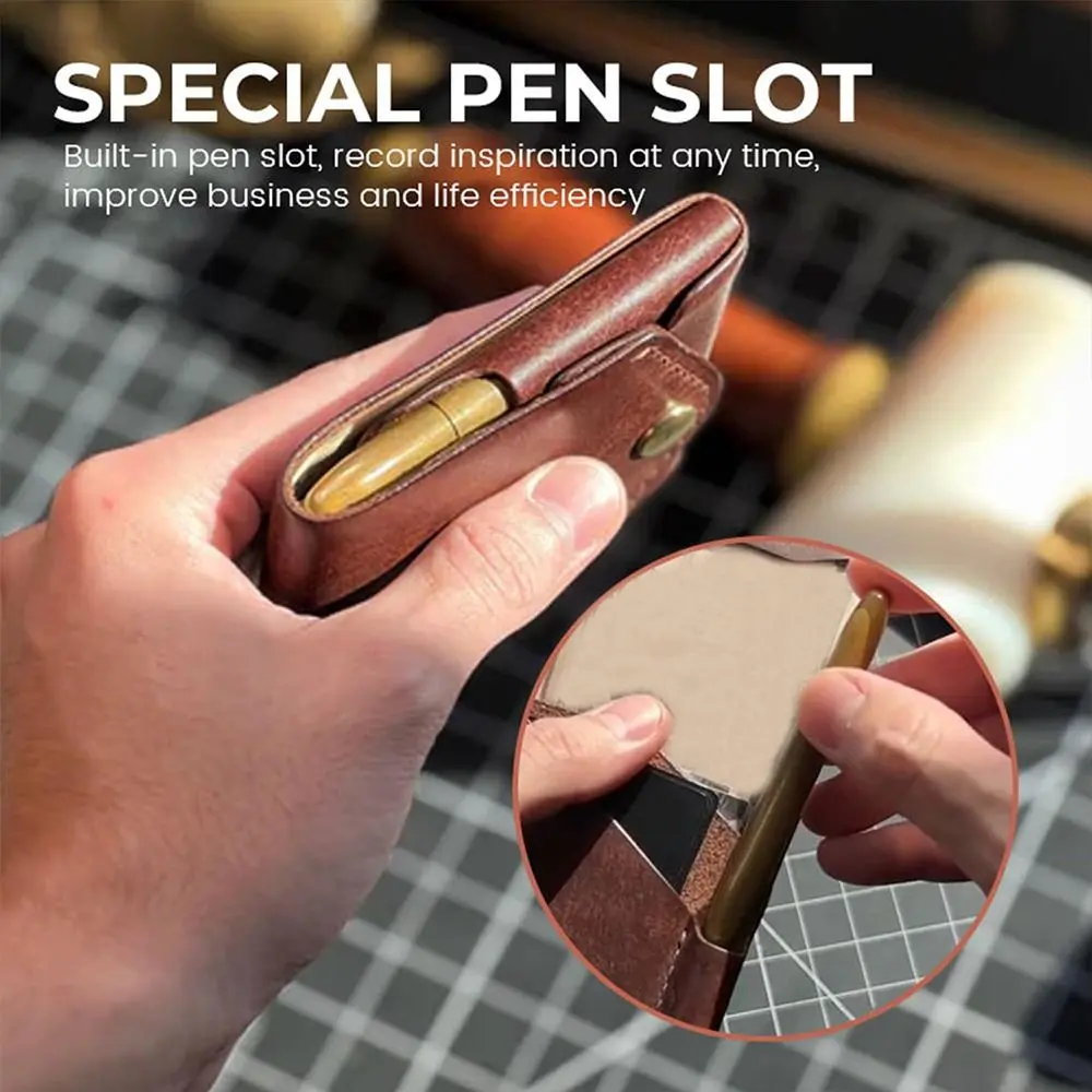 1 Pcs  PU Leather Multifunctional Compact Wallet Handmade Waterproof Built-in Pen Slot Front Pocket Wallets Card Holder Travel
