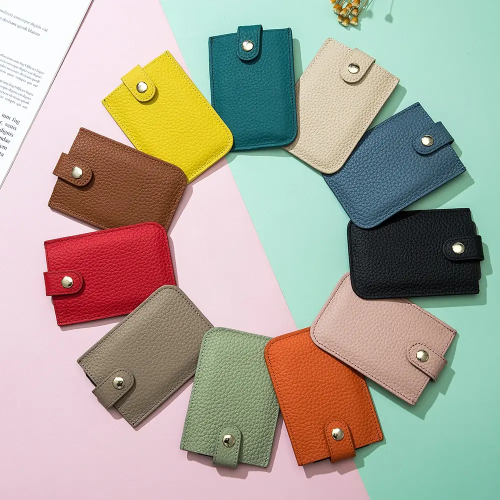 Genuine Leather Slim Card Holder Quick Access Pull Tab RFID Lining Soft Cowhide Men Women Portable Bill Wallet Credential Cover