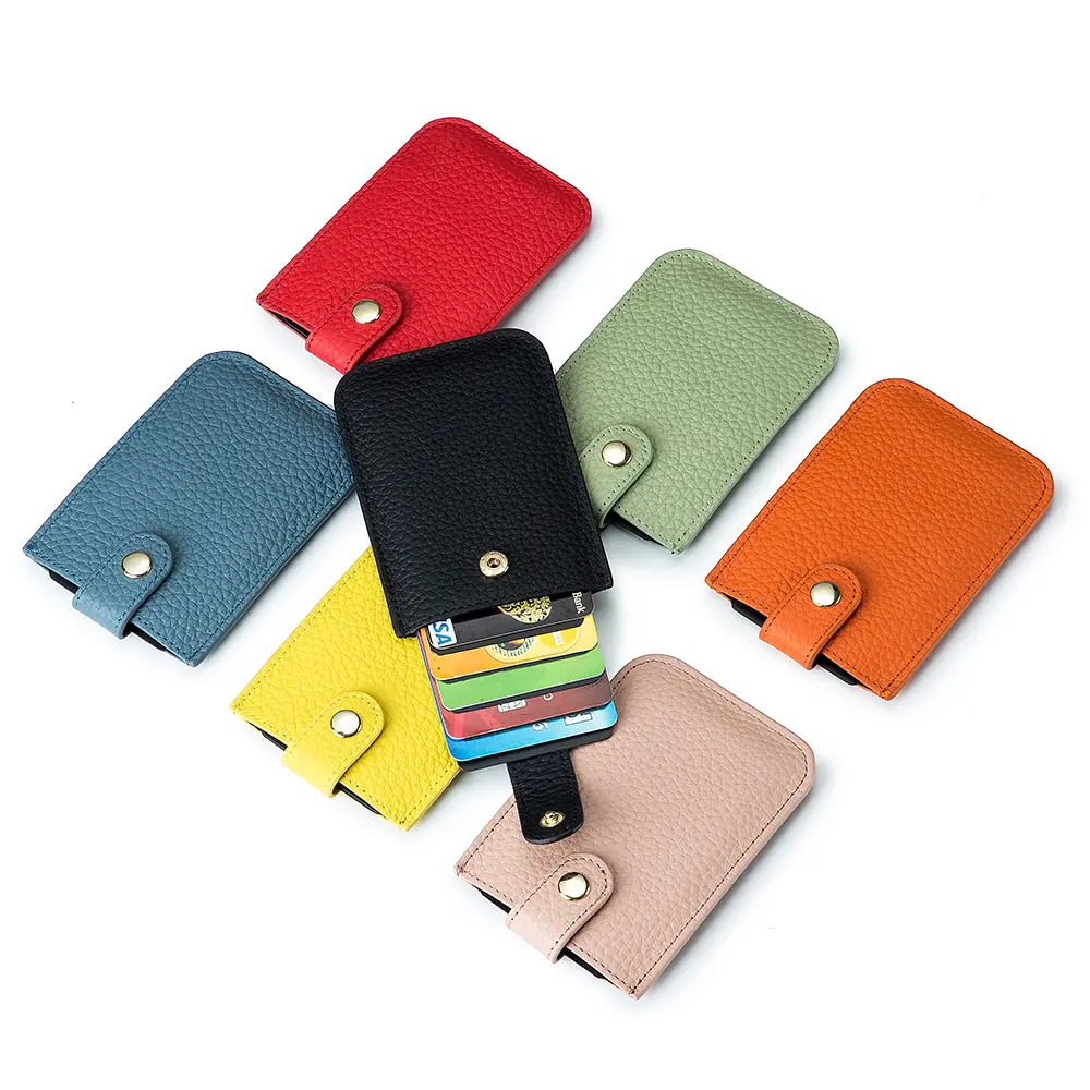 Genuine Leather Slim Card Holder Quick Access Pull Tab RFID Lining Soft Cowhide Men Women Portable Bill Wallet Credential Cover