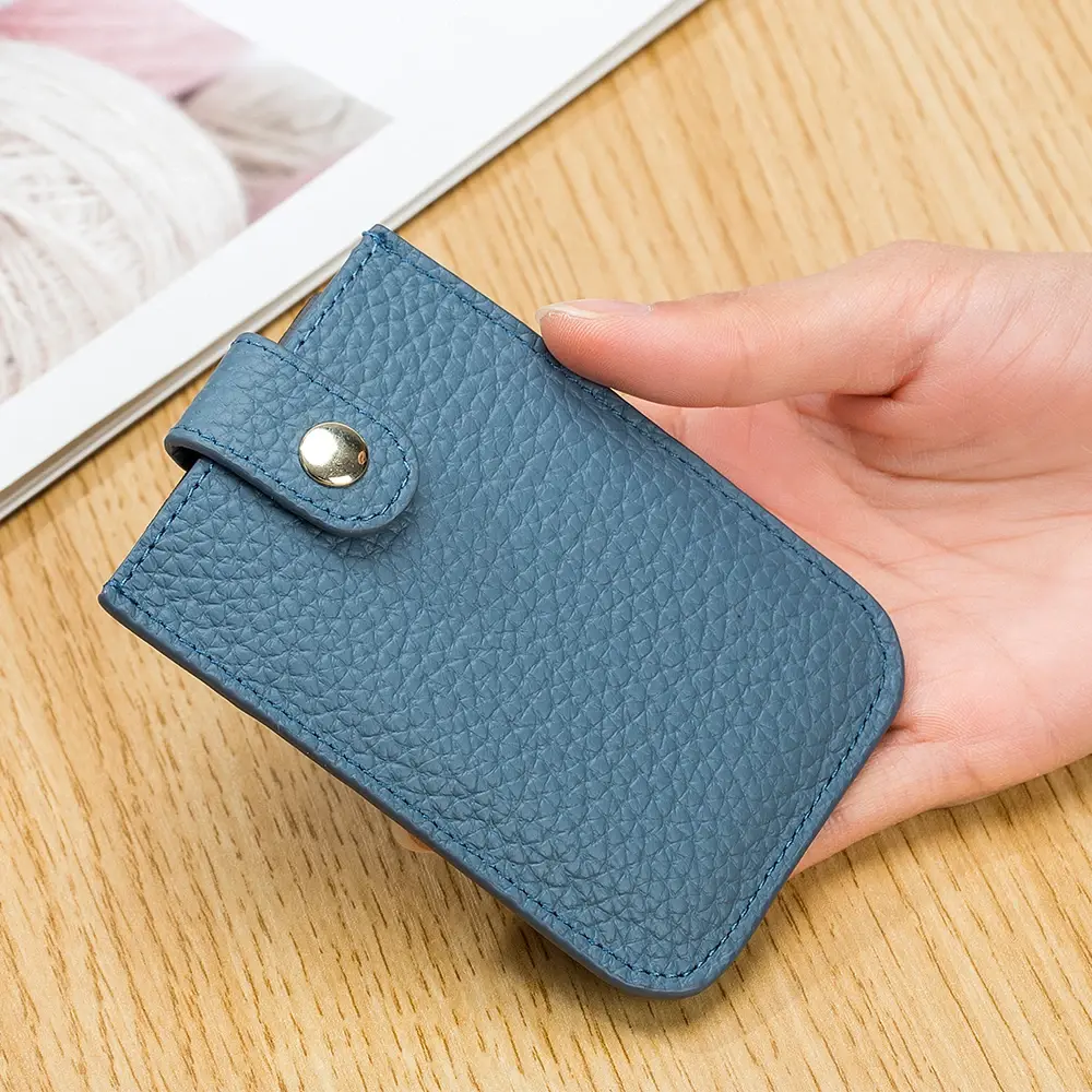 Genuine Leather Slim Card Holder Quick Access Pull Tab RFID Lining Soft Cowhide Men Women Portable Bill Wallet Credential Cover