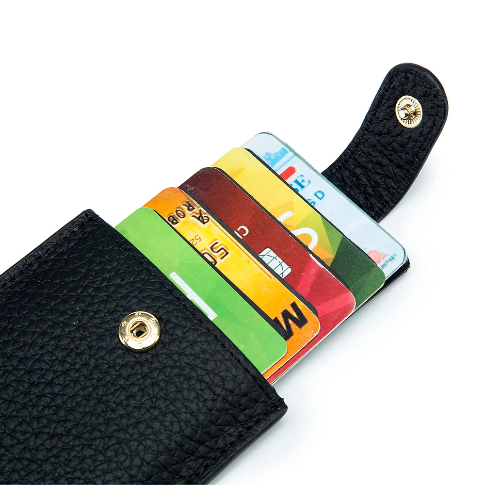 Genuine Leather Slim Card Holder Quick Access Pull Tab RFID Lining Soft Cowhide Men Women Portable Bill Wallet Credential Cover