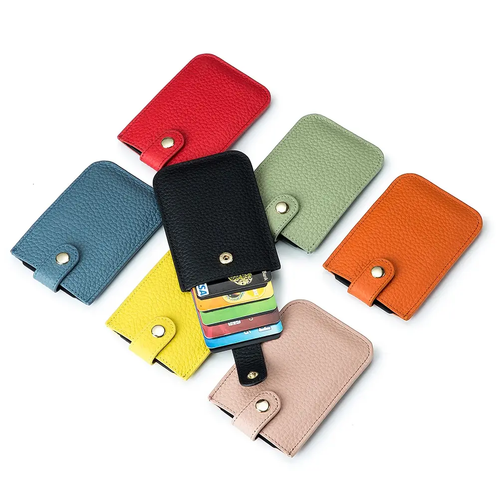 Genuine Leather Slim Card Holder Quick Access Pull Tab RFID Lining Soft Cowhide Men Women Portable Bill Wallet Credential Cover