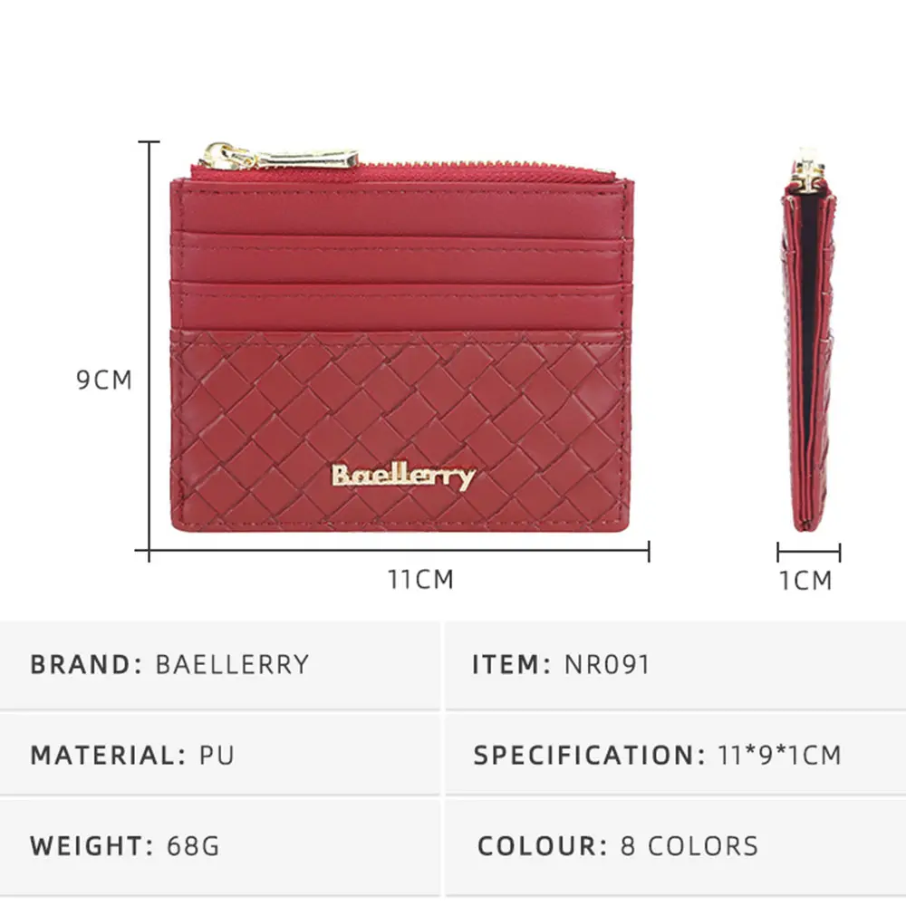 Baellerry Mini Women Wallets Card Wallets Slim Zipper Weave PU Leather Top Quality Fashion Female Purse Card Holder Wallet