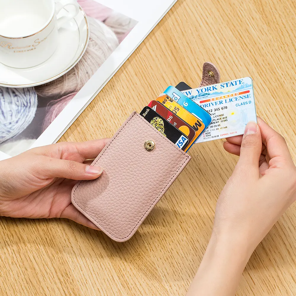 Genuine Leather Slim Card Holder Quick Access Pull Tab RFID Lining Soft Cowhide Men Women Portable Bill Wallet Credential Cover