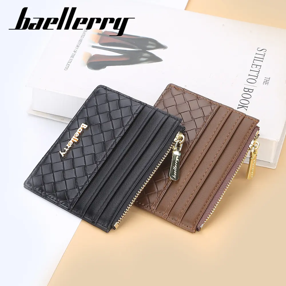 Baellerry Mini Women Wallets Card Wallets Slim Zipper Weave PU Leather Top Quality Fashion Female Purse Card Holder Wallet