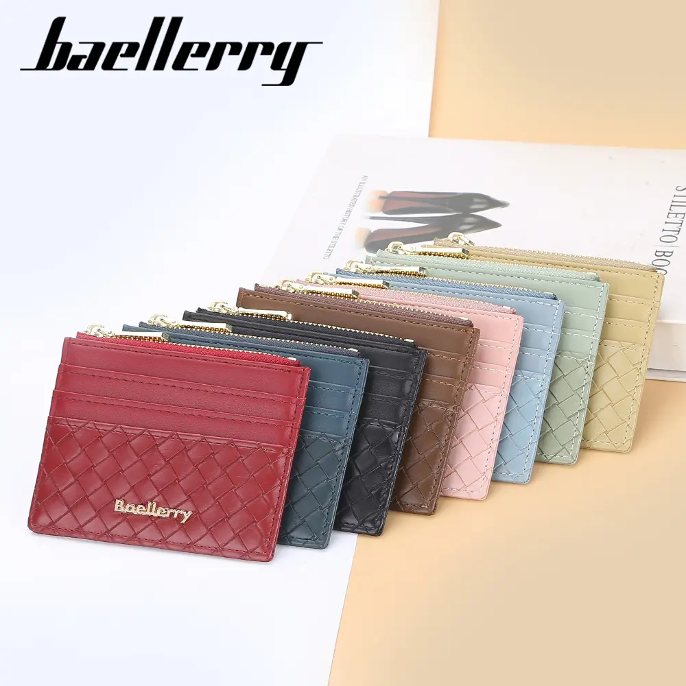 Baellerry Mini Women Wallets Card Wallets Slim Zipper Weave PU Leather Top Quality Fashion Female Purse Card Holder Wallet