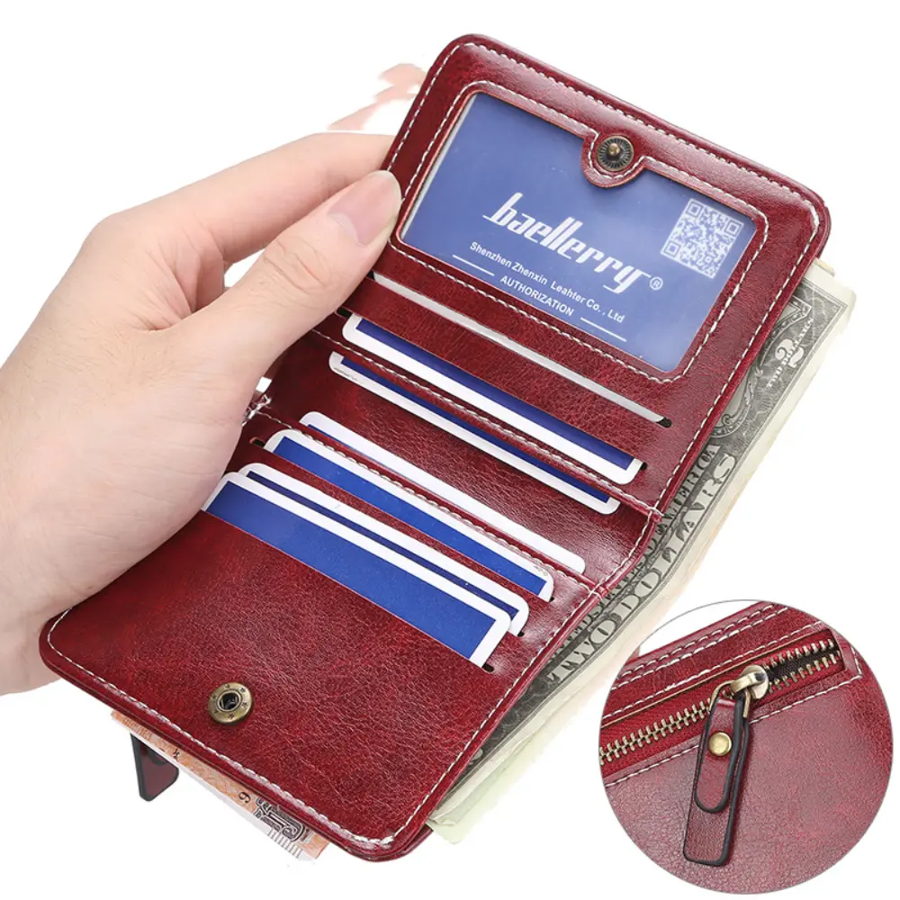Fashion PU Leather Short Wallet Large Capacity Solid Color Card Holder Thin Women's Handbag Student Men Small Purse Mini Clutch