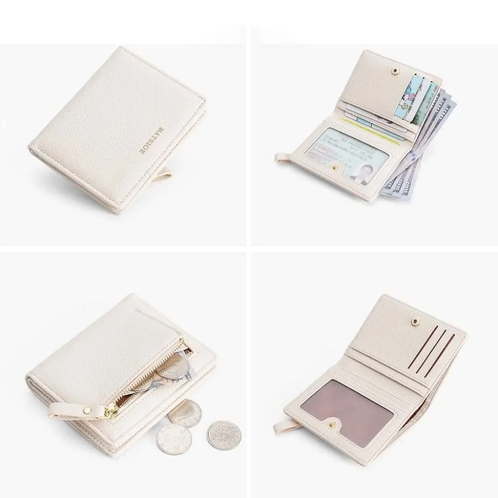Fashion PU Leather Short Wallet Large Capacity Solid Color Card Holder Thin Women's Handbag Student Men Small Purse Mini Clutch