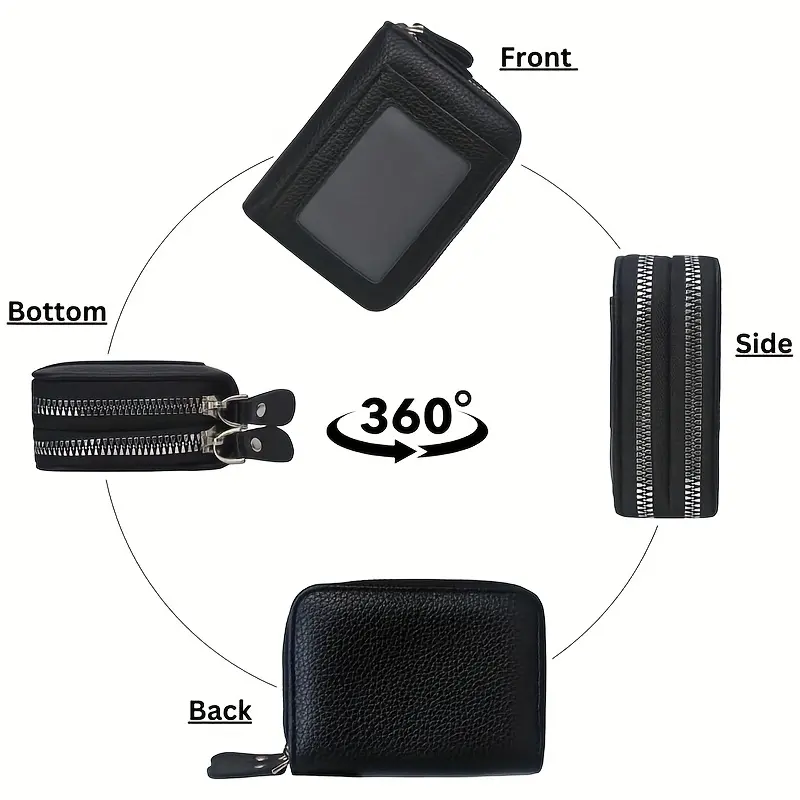 2025 New Women's Leather Credit Card Holder Double Zipper with ID Window and Coin Purse - Securely Store and Organize Your Cards