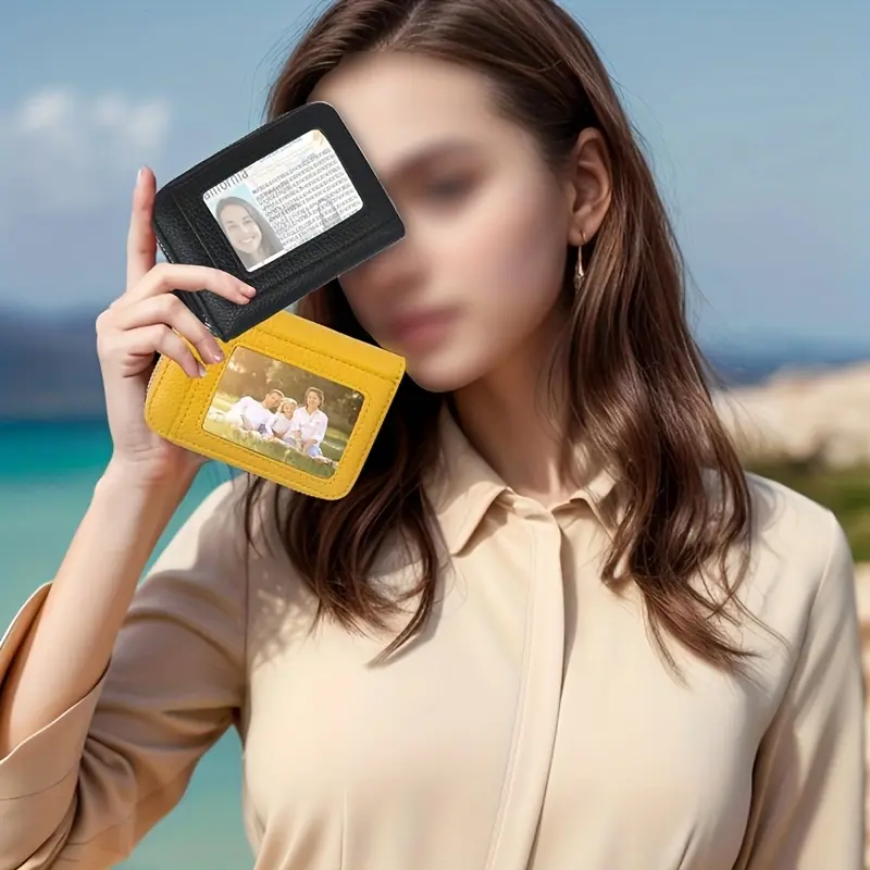 2025 New Women's Leather Credit Card Holder Double Zipper with ID Window and Coin Purse - Securely Store and Organize Your Cards