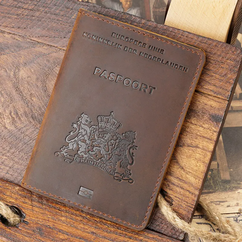 Genuine Leather Passport Cover for Netherlands Dutch Credit Card Holder Holland Passport Case Travel Wallet